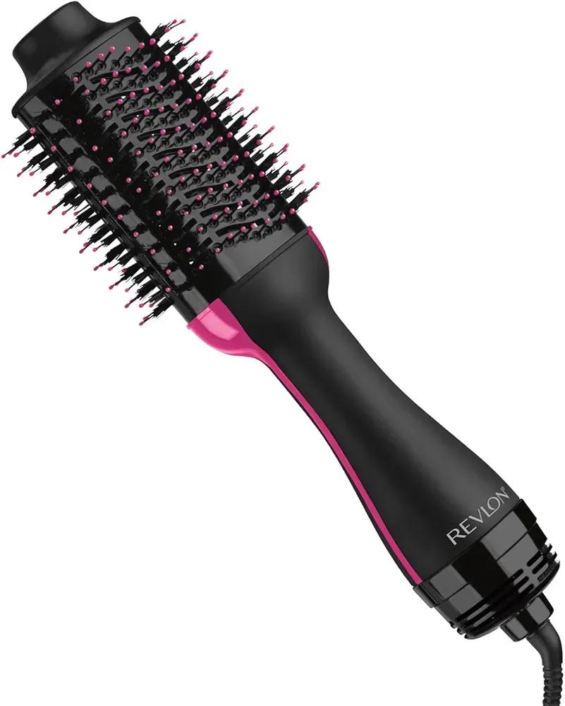 Stylish Hair Dryer Brush Black Pink ABS Plastic