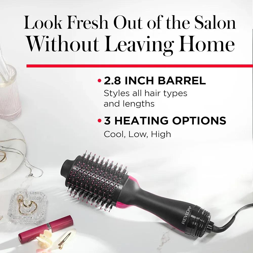 Stylish Hair Dryer Brush Black Pink ABS Plastic